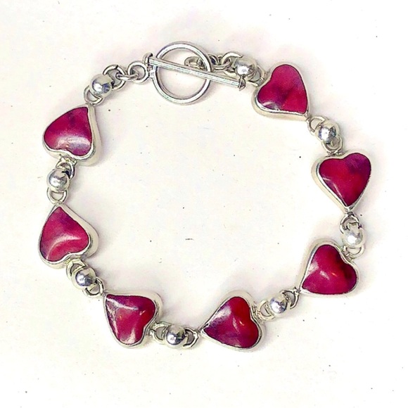 MEXICAN Sterling Silver Red Jasper Heart Toggle Bracelet - Picture 3 of 12